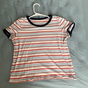 American eagle blue,white,and red striped shirt